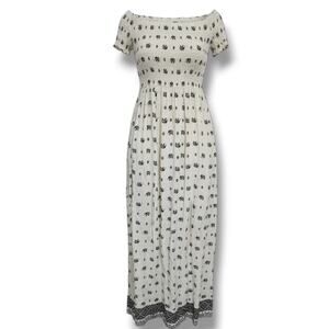 Shosho Elephant Print Off Shoulder Maxi Dress Ivory Juniors Medium